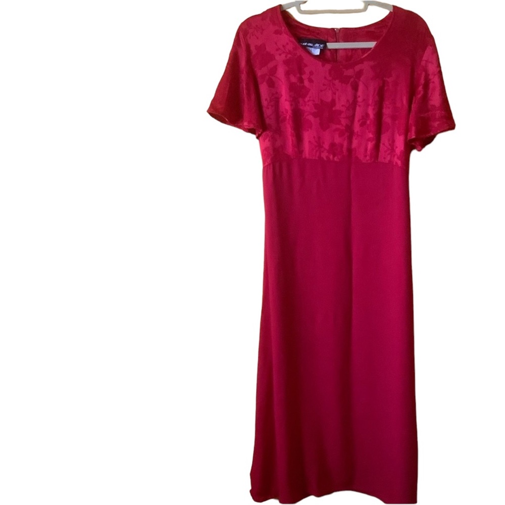 Vintage Shar aide California red jacquard maxi dress cuff sleeves crew neck 14